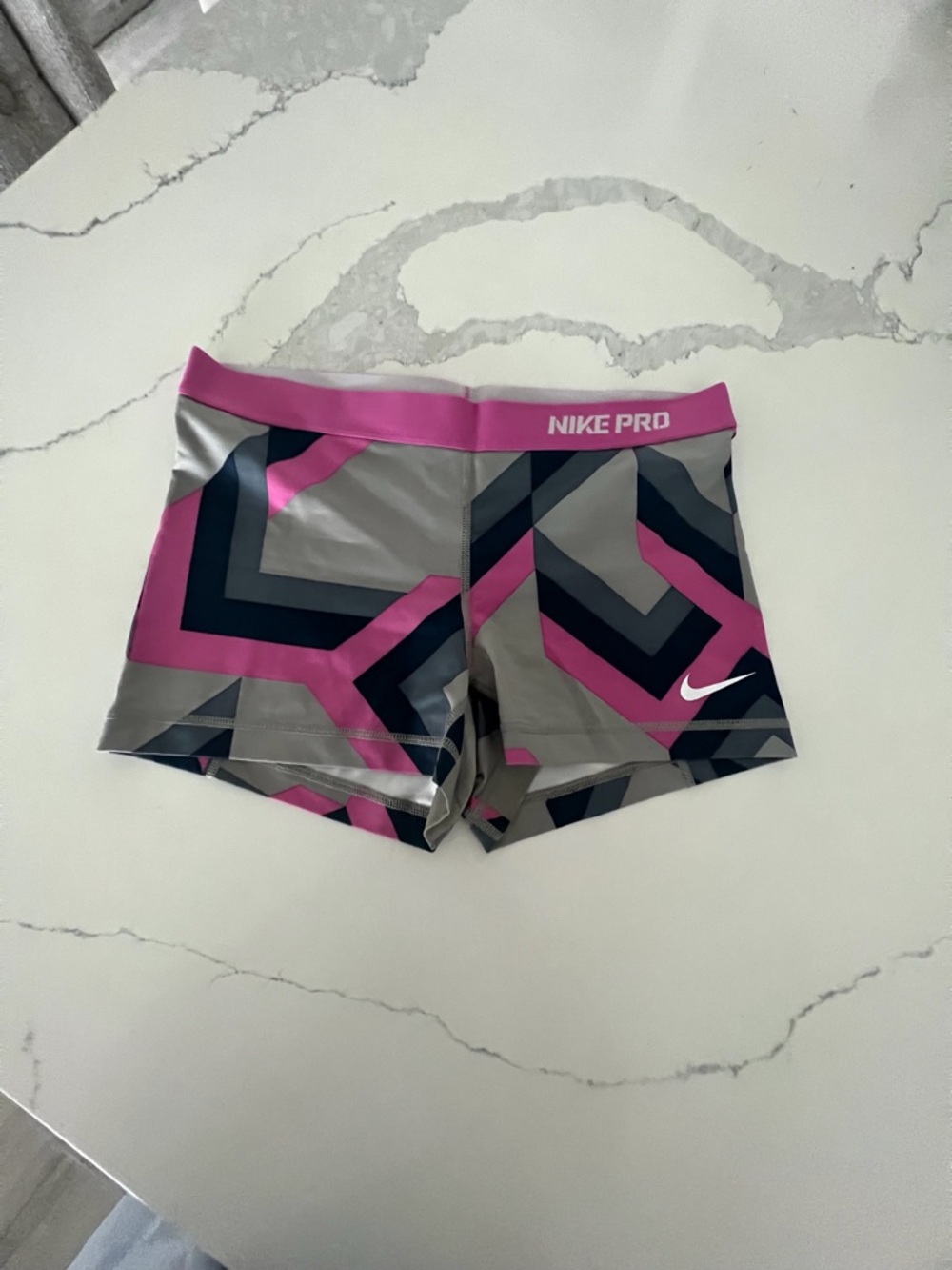 Nike Pro Light Gray Compression Shorts with Pink Waistband
